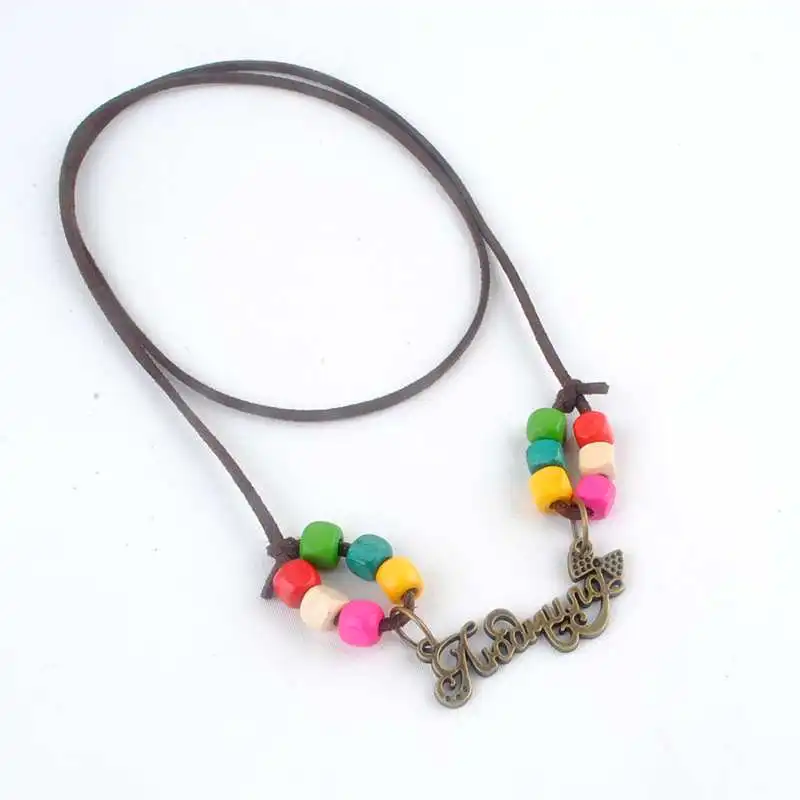 Ожерелье цепочка с деревянными бусинами и кожаным шнуром|antique vintage|rope chain necklacerope |