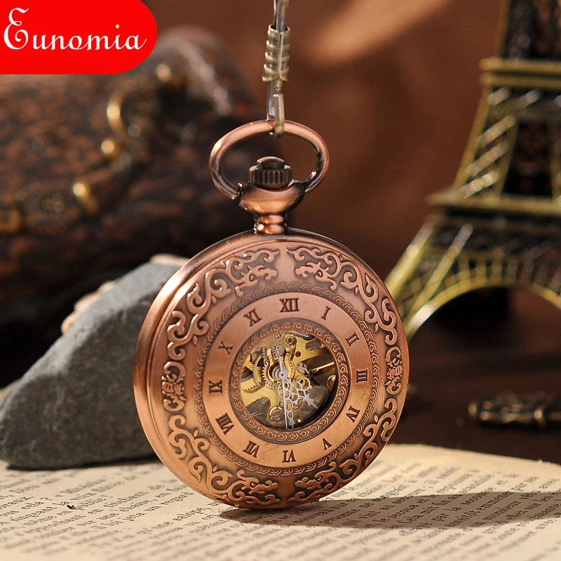 Красные золотые антикварные Механические карманные часы с ручным ветром