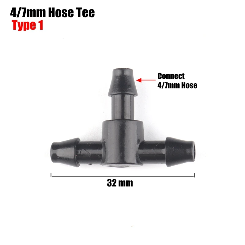 

200pcs 4/7mm Hose Barbed Tee Connector Sharp Pointed Joints Garden Drip Irrigation Pipe Fittings Watering System Parts