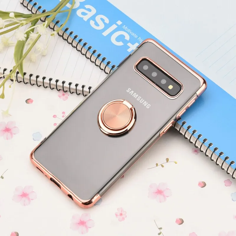 E Для samsung Galaxy S8 S9 S10 Plus S10 lite Ультратонкий Прозрачный чехол для телефона автомобильный Магнитный чехол s чехол с держателем-кольцом для пальца Coque - Цвет: E