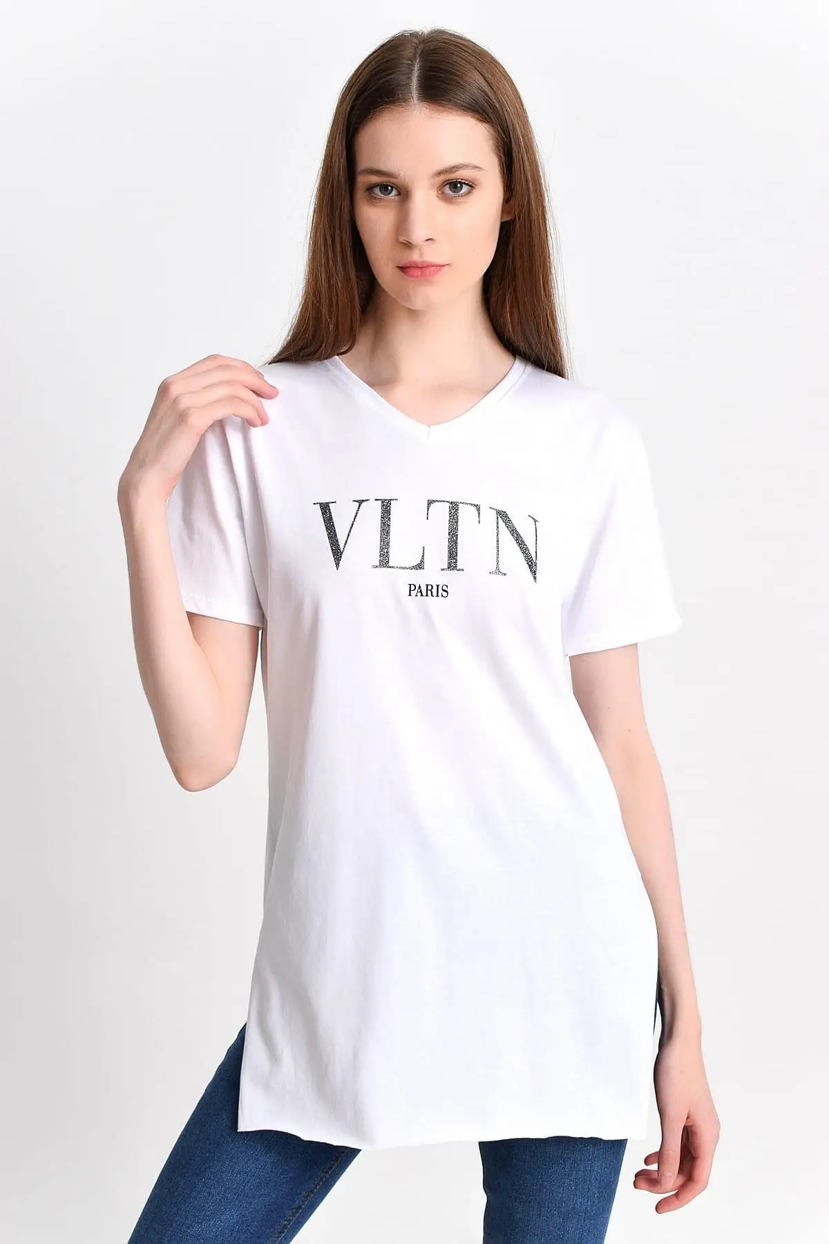 Хлопковое настроение женский белый одиночный трикотаж Vltn Парижа бас. Блузка с