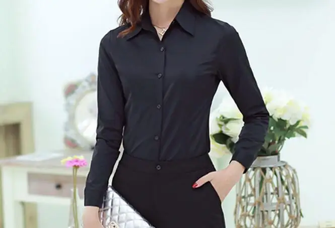 Женская тонкая рубашка с длинным рукавом и V-образным вырезом | одежда