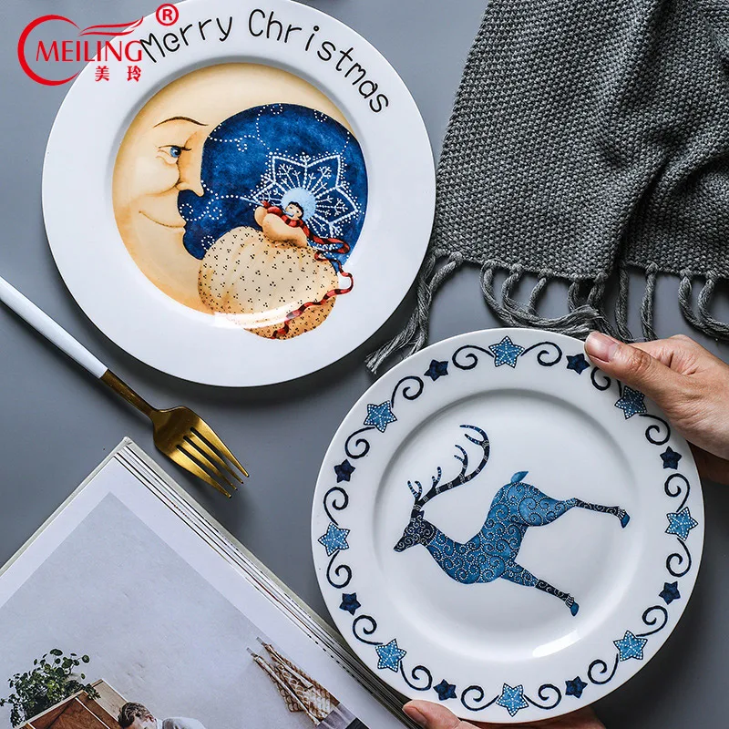 Merry Christmas олень обеденные тарелки Fine Bone Китай кухонная утварь ресторан столовая посуда керамическая тарелка с оленем