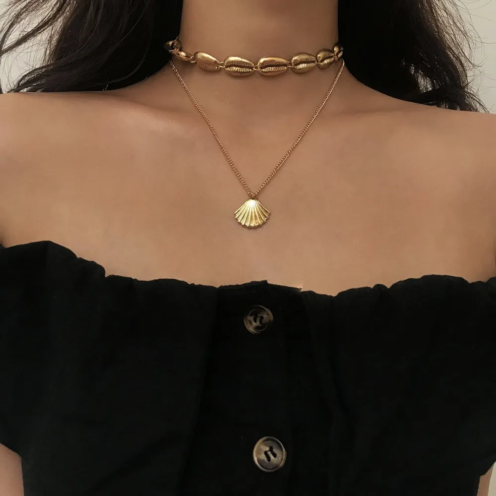 

Choker Necklace For Women Bohemian Multilayer Pendants Necklaces Fashion Gold Color Bead Jewelry Statement Jewellery Bijoux new