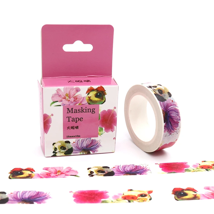 

15mm*10m Box Package Kawaii Panda And Flower Washi Tape Masking Tape Decorative Scrapbooking Adhesive DIY Sticker Label Tape