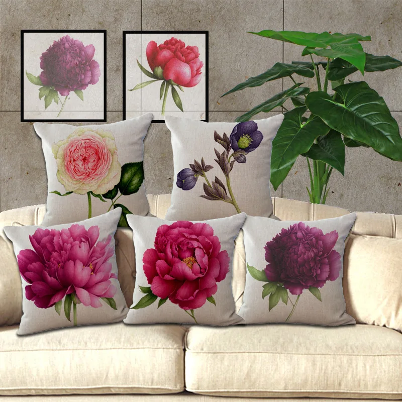 

Decorative Pillow Case ROSE Flower Floral Pillowcase 17.5 Inches Cotton Linen Chair Seat Throw Pillow Cover P1001
