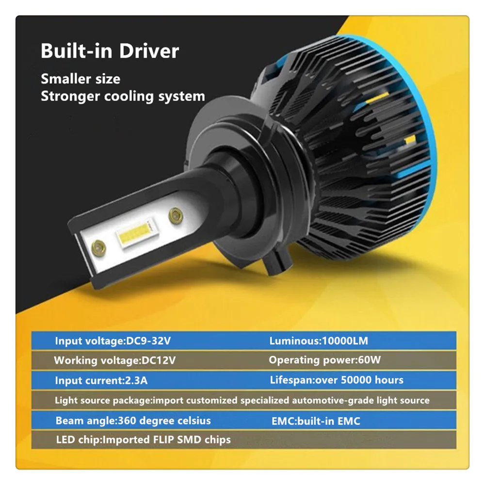 Фар автомобиля H4 led H11 6000 k туман light 9005 9006 HB3 HB4 H1 H3 H7 10000lm canbus АУОТ светодиодные emc
