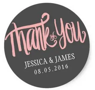 

1.5inch Pink Grey Thank You Sticker with Calligraphy Font