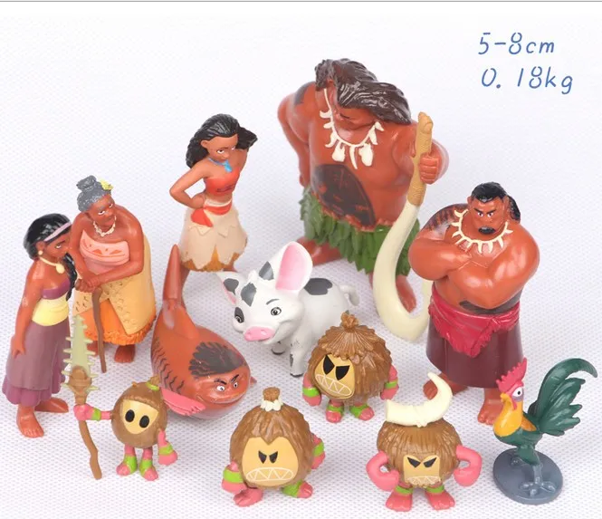 Экшн фигурки Дисней 12 шт./лот 3 5 7 см Moana Maui Chief Tui Sina ПВХ Gramma Tala Heihei статуя аниме