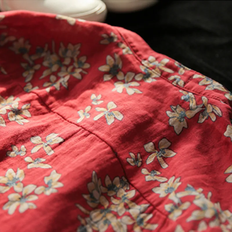 Новинка весны 2019 женские красные хлопковые рубашки винтажные блузки с цветочным
