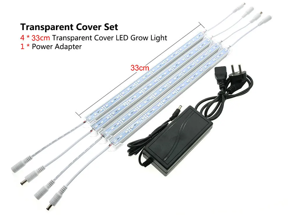 Transparent 33cm4pcs Комнатный светодиодный светильник для выращивания растений s DC12V 3 Красный 1 синий 5630 Светодиодный светильник для аквариума теплицы для выращивания растений с адаптером питания - Испускаемый цвет: Transparent 33cm4pcs
