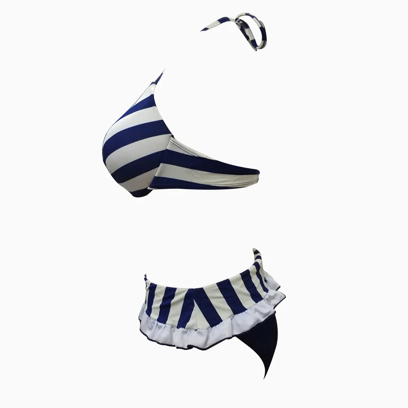 2019 new navy version striped three-piece swimsuit with skirt can be ordered plus fertilizer to increase the size |