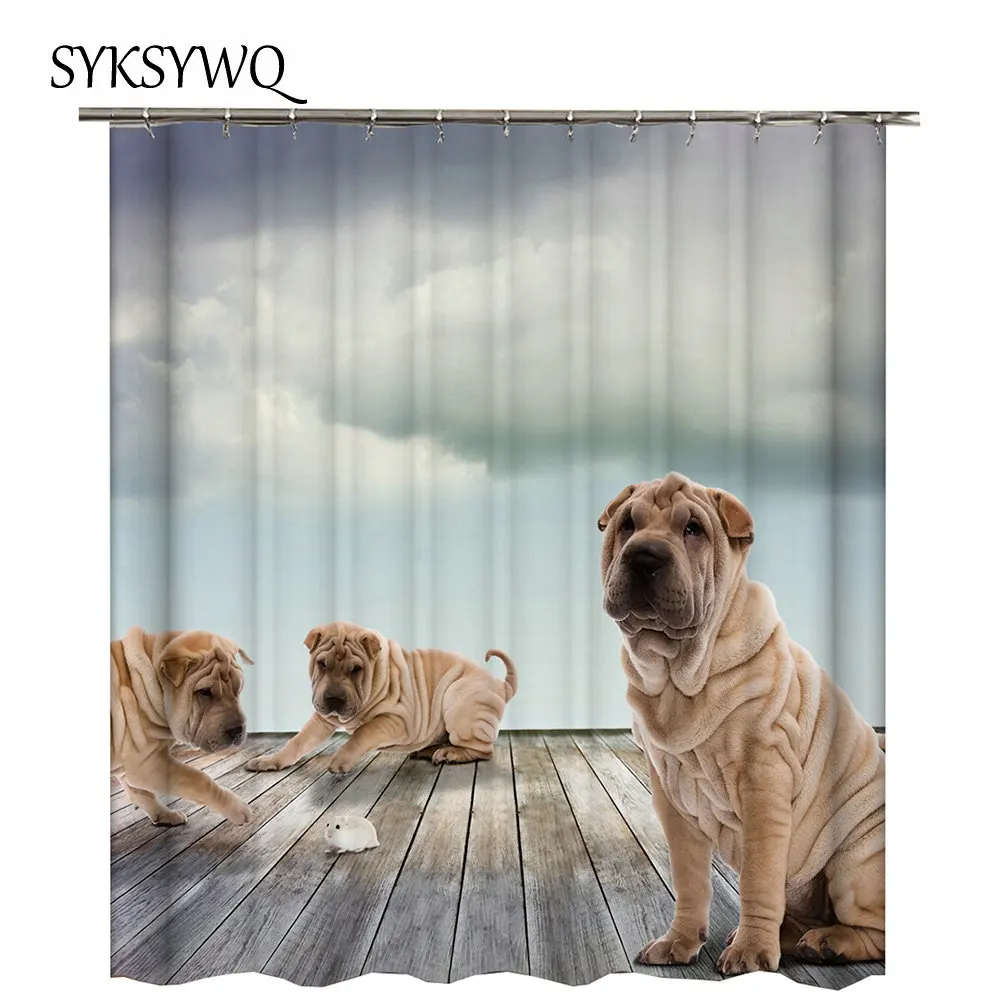 Curtain Bathroom Dog Shower Bulldog Douchegordijn Animal For The Sleep Pet Curtains Fabric | Дом и сад