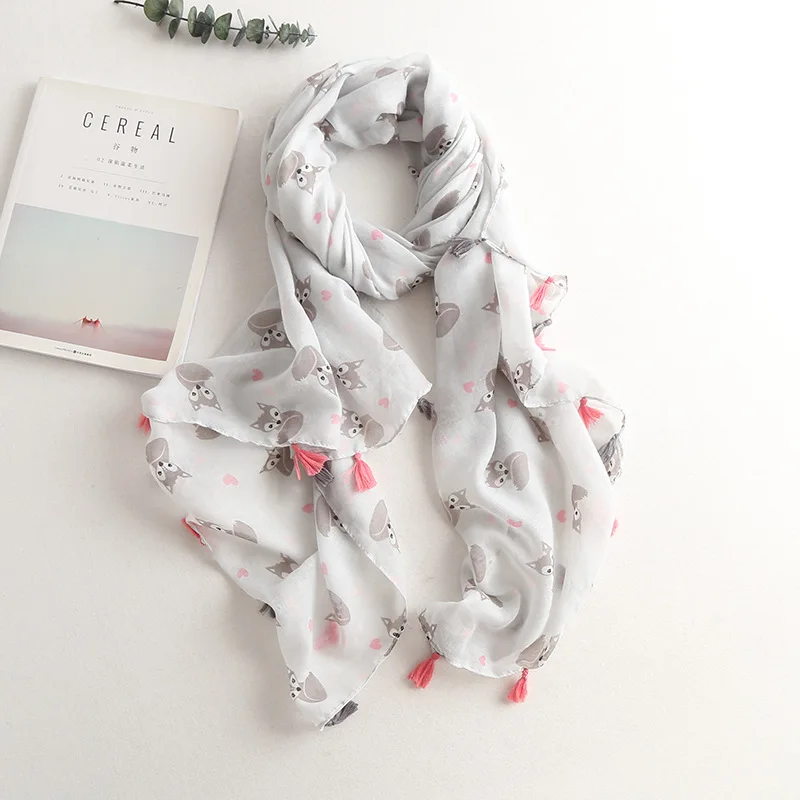 2017 модный длинный шарф с рисунком лисы и кисточками шарфы животными шали хиджаб 3