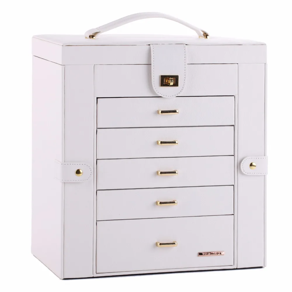 Шкатулка для ювелирных изделий девочек большой белый органайзер 6 уровней