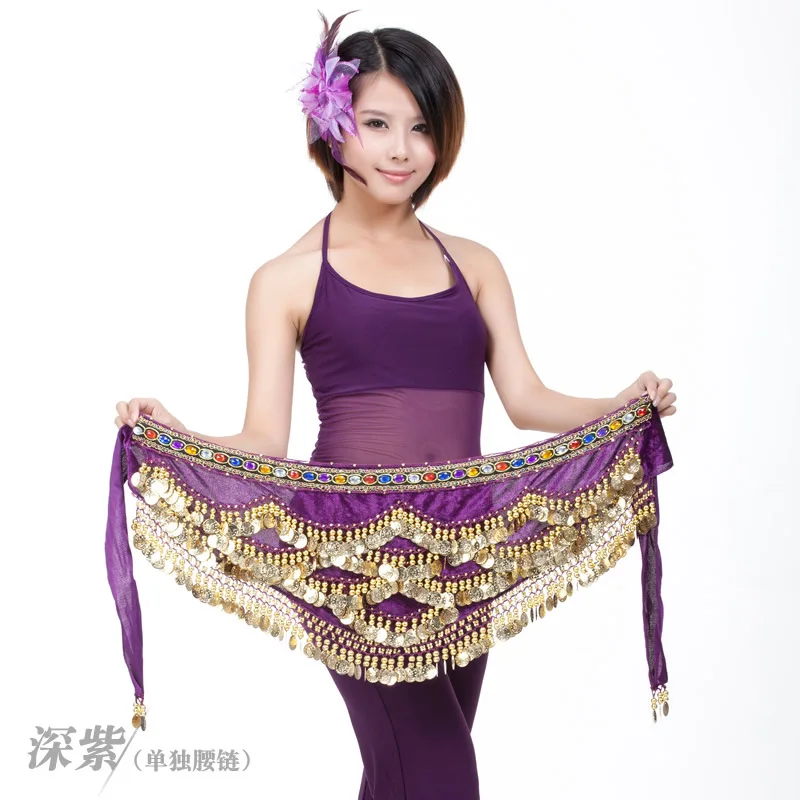 Purple Пояс для танца живота новейший многоцветные Стразы для танца живота поясной платок с цепочками Хрустальный пояс для танца живота поясная цепь хип шарф бархат - Цвет: Purple
