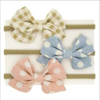 on sale 1pcs high quality dots bowknot handmade boutique nylon headband with fabric bow for kid girls hair accessories hair band