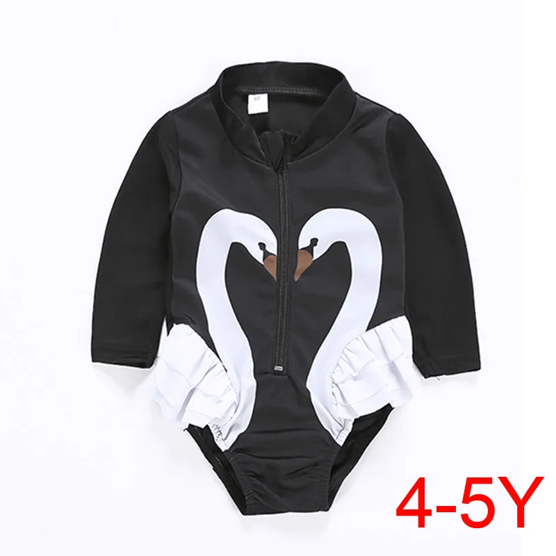 4-5Y SOSOCOER/купальная Одежда для девочек летний купальный костюм для малышей с рисунком лебедя детская одежда для малышей Детский костюм для плавания на молнии - Цвет: 4-5Y