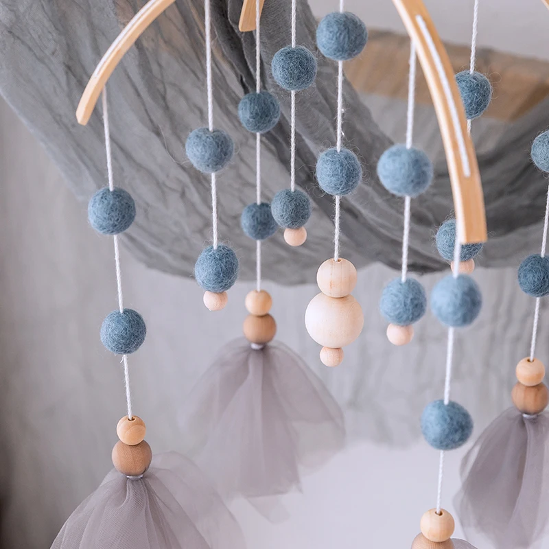 Baby Toys Wooden Baby Rattles Mobile Wool Ball Wind Chimes Bell Toys For Nerbown Bed Hanging Tent Decor Nursing Baby Products
