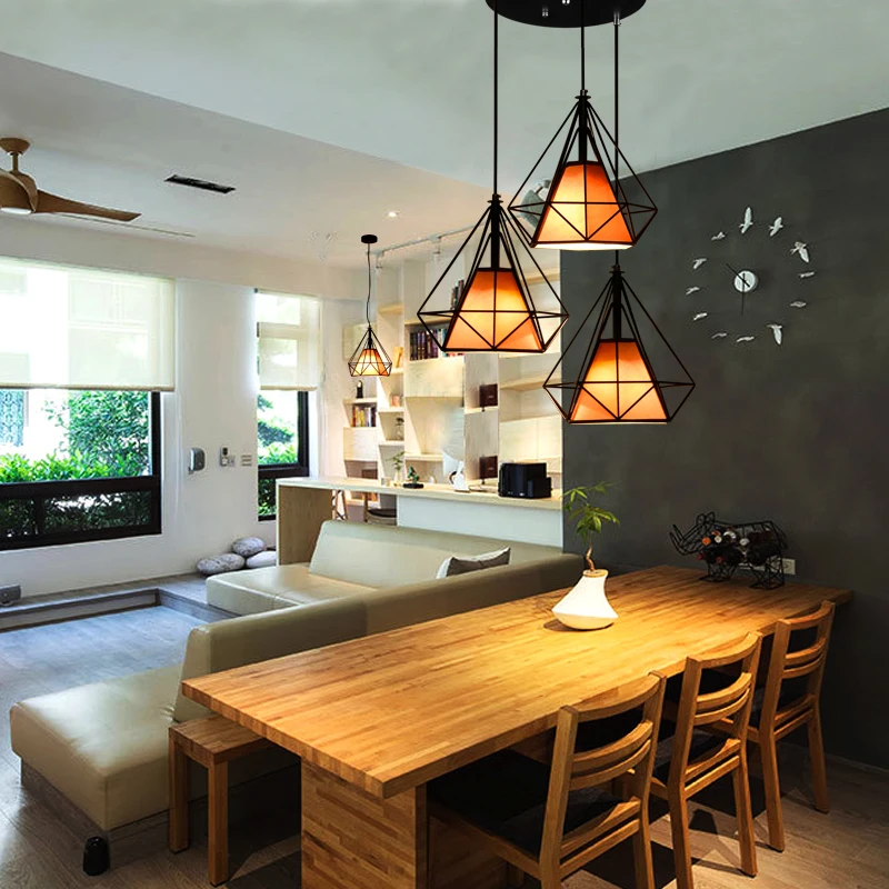 Винтажная Подвесная лампа в виде пирамиды ромбовидной клетки для бара кафе