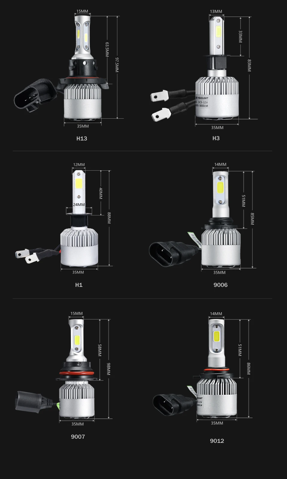 Auxmart 2 шт. 72 Вт 8000lm H11 H4 светодиодные лампы для автомобильных фар 6500 к УДАРА авто H7 H13 H1 9004 9007 9005 9006 для автомобильной светодиодной лампы S2 серии