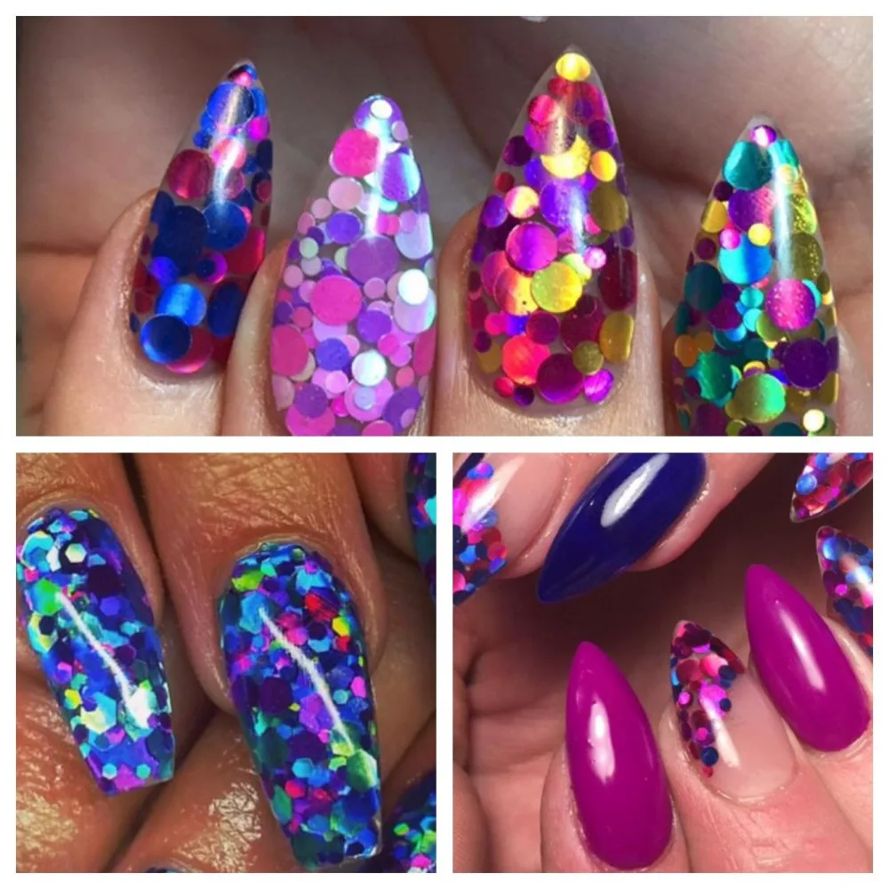 12Jar/набор микс Размер лак для ногтей блестки цветные круглые формы Nailart блестящие