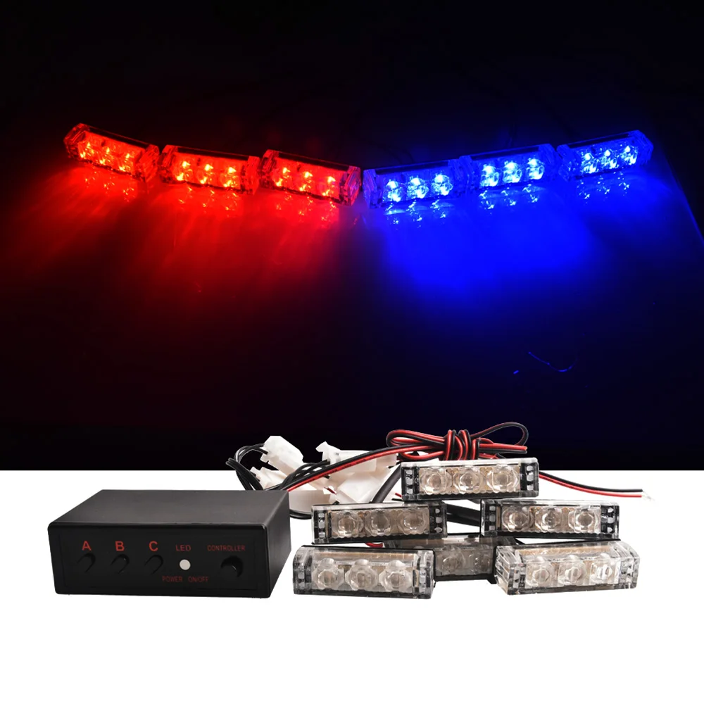 

DC 12V 3*6 LED 18LED Car Flashing Fog Light In the net Car Flash Warning Lights Strobe Police Lights 3 colors 3 modes