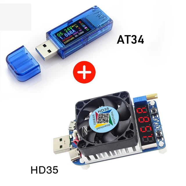 AT34 and HD35 AT34 USB 3,0 цветной ЖК-тестер напряжения тока ЖК-дисплей USB зарядное устройство Тестер измеритель мощности Детектор мобильного аккумулятора - Цвет: AT34 and HD35