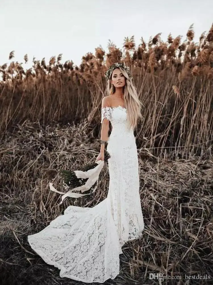 Robe De Mariage новый летний Boho кружево Свадебные платья 2019 страна с открытыми плечами