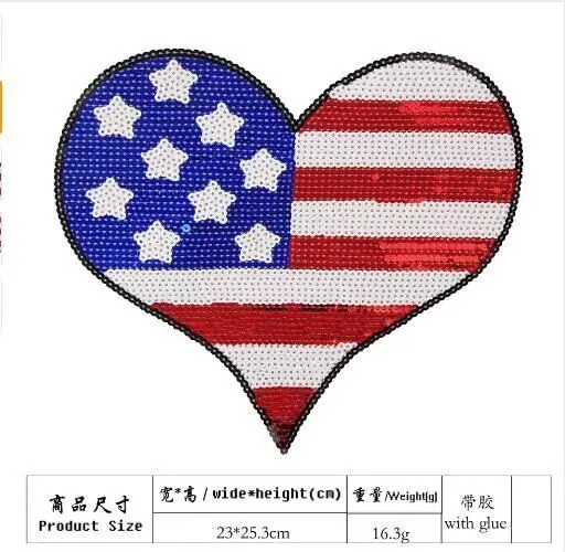 DD 1pcs/lot Sequins Hearted Flag Iron on Patches for Clothes Jeans Big Motif Embroidery Applique Heart Sequined Patch Sewing DIY | Дом и сад
