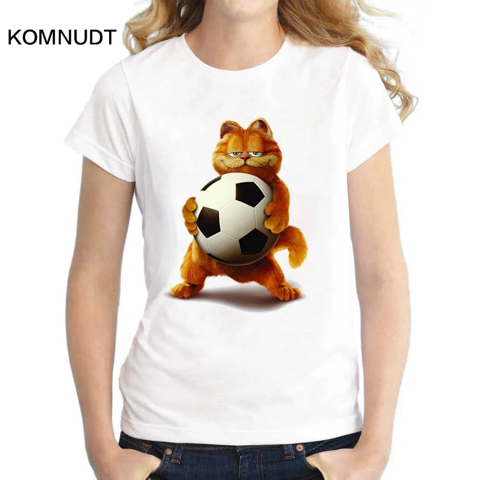 KOMNUDT Original famous Garfield T-shirts women's lovely cartoon cute shirts Hot sale Clothes Brand good quality casual tops | Женская