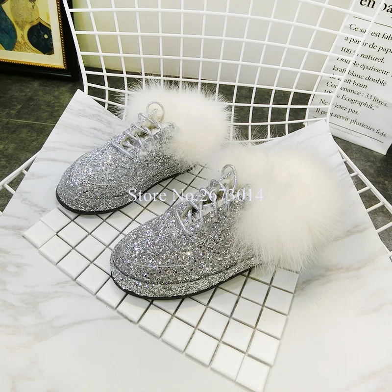 luxury rhinestones casual shoes lace up bling fur decoration flat crystal paillette cozy women new | Обувь