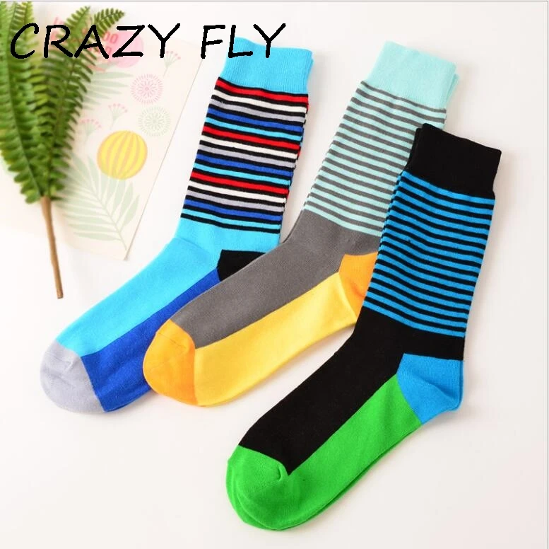 Магазин Crazy Fly забавные мужские носки Модные Разноцветные полосатые Лоскутные
