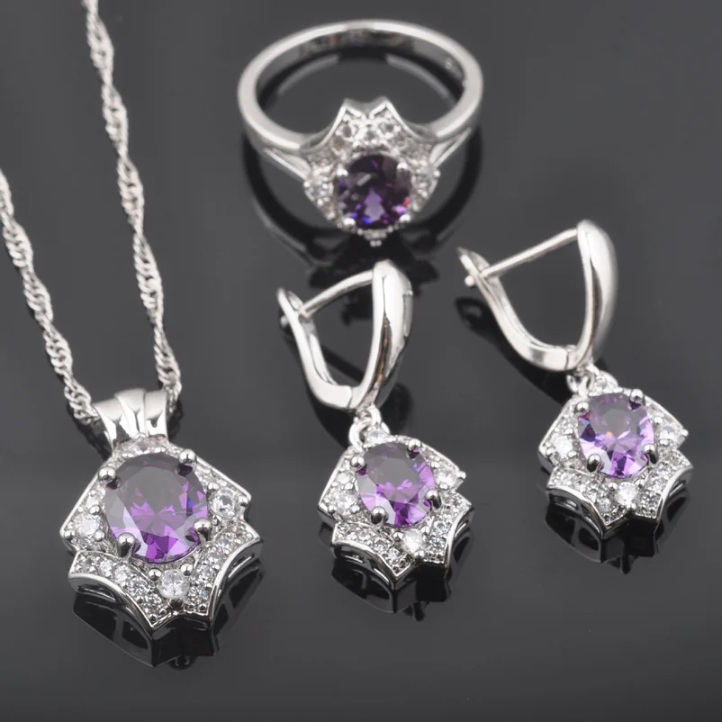 FAHOYO блестящие фиолетовые циркониевые белые с фианитом Женские Ювелирные наборы