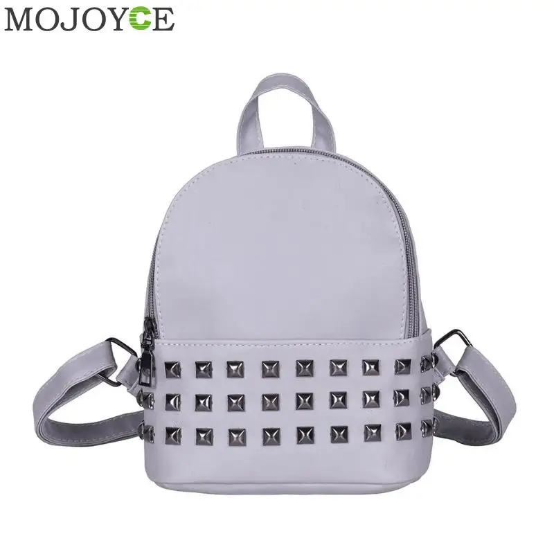 Light Gray Маленькие женские рюкзаки с заклепками на молнии из искусственной кожи, студенческий рюкзак, женские повседневные Сумки из искусственной кожи для девочек, школьный рюкзак - Цвет: Light Gray