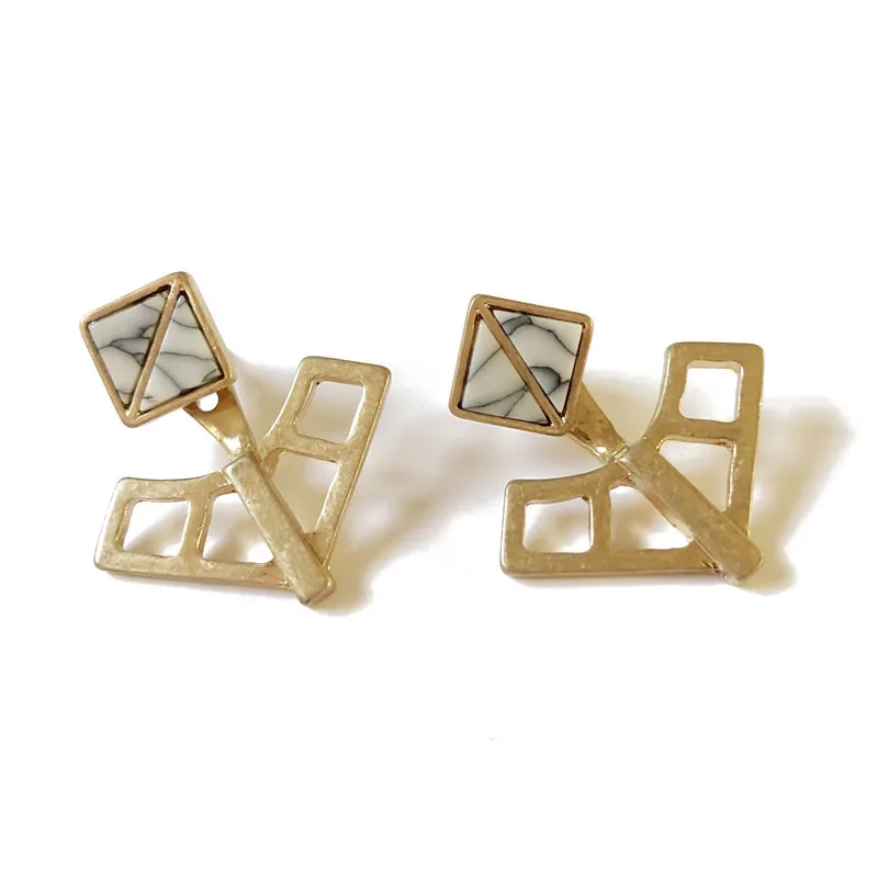 Квадратные серьги из камня howlite модные серьги-гвоздики с двумя частями белого