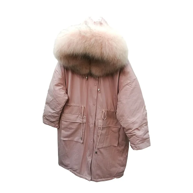 2018 Для женщин зимнее пуховое пальто с капюшоном Енот меховой воротник средней