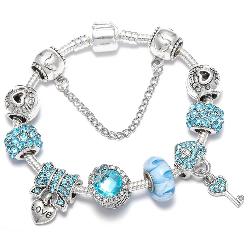 

TOGORY New Fashion Grystal & Glass Sunflower Dangles Charm Bracelet Fit Snake Chain DIY Fine Bracelet for Women Jewelry Gift
