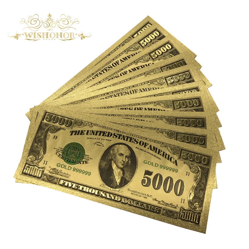 Wishonor 10 шт./лот драгоценный подарок американская цветная Золотая банкнота $5000