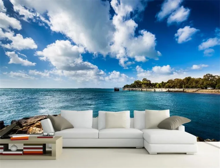 

Blue Sky And White Clouds Seaside Landscape Photo Wallpaper 3D Wall Murals Living Room TV Sofa Bedroom Backdrop Wall Papel Mural