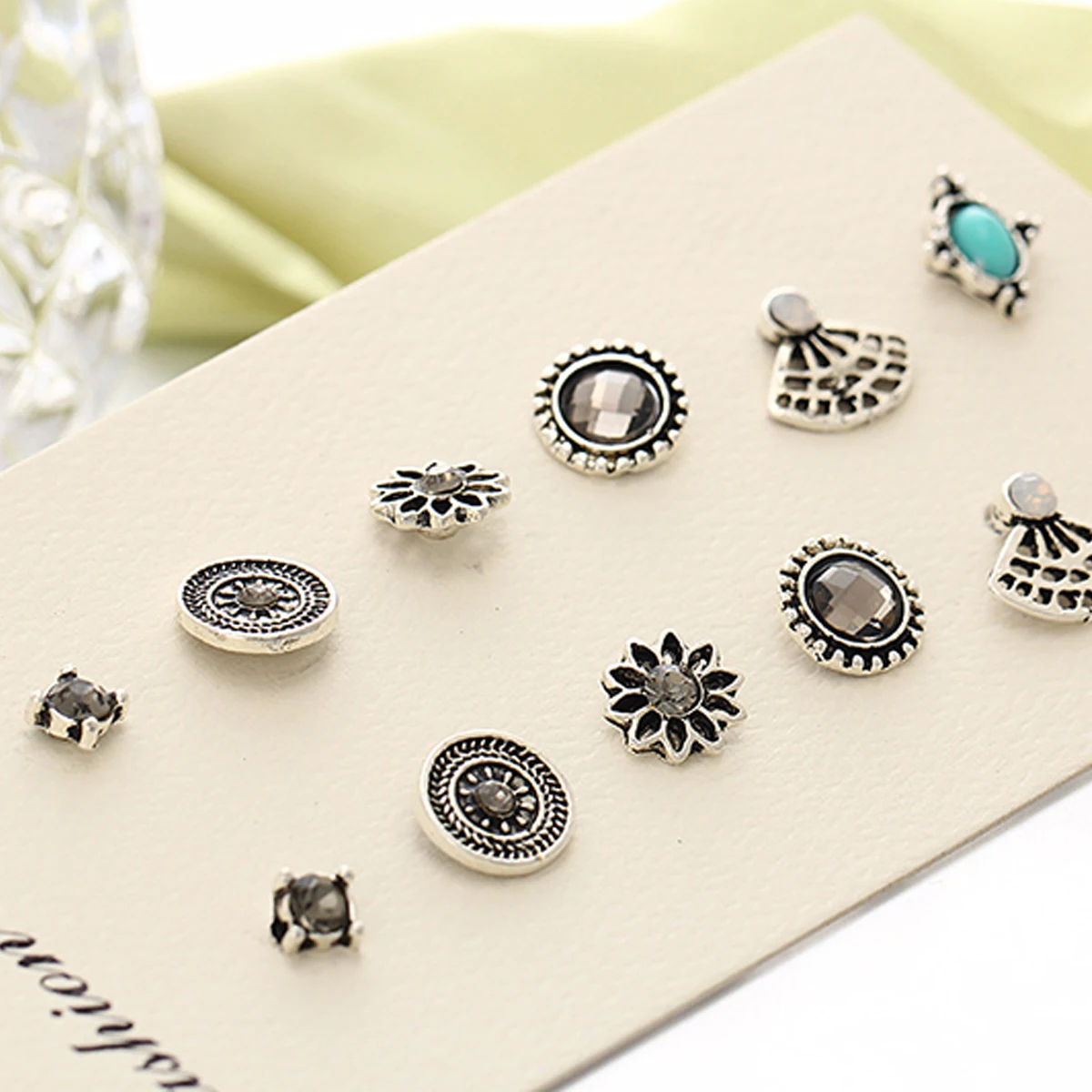 Женские серьги в виде сердца 6 пар/компл. винтажные с кристаллами камень бусины