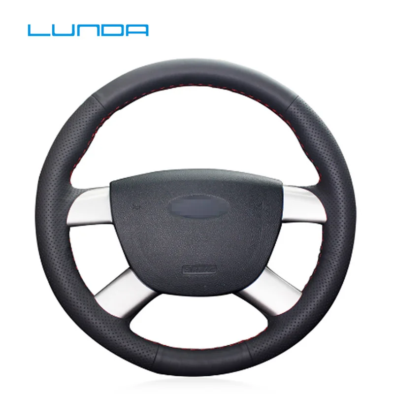 LUNDA черный кожаный чехол рулевого колеса автомобиля для Ford Kuga 2008-2011 Focus3 специальный ручной сшитый чехол рулевого колеса