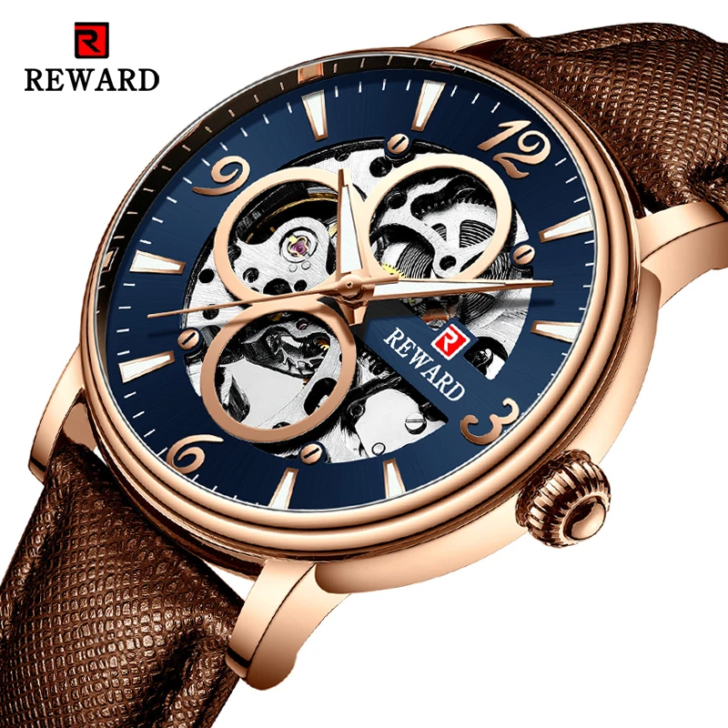 

REWARD Fashion Luxury Men Watch Transparent Case Automatic Skeleton Mechanical Watches Men Business Waterproof Sport Wrist Watch