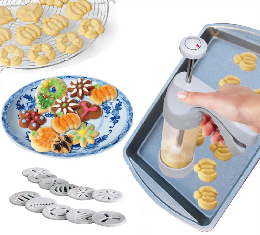 Формы для выпечки Инструменты Cookie Mold Пресс пистолет, 12 форма цветка+ 6 кондитерских Советы печенье печенья DIY торт Cookie Машина