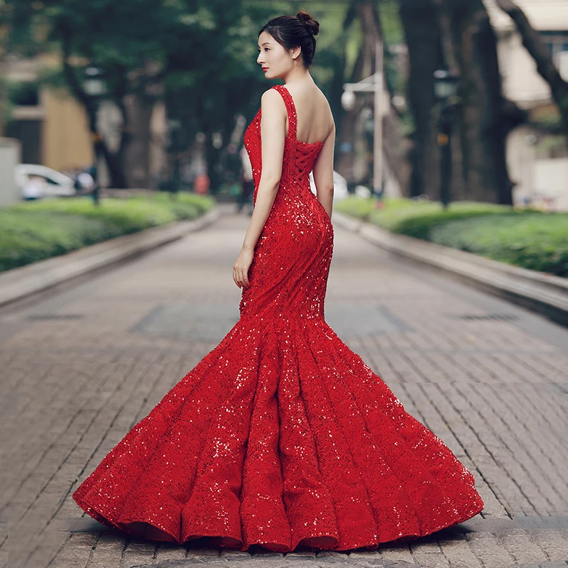 J66574 jancember elegant mermaid evening dress one shoulder floor length red bride wedding party dresses robe soiree rouge marié | Свадьбы и
