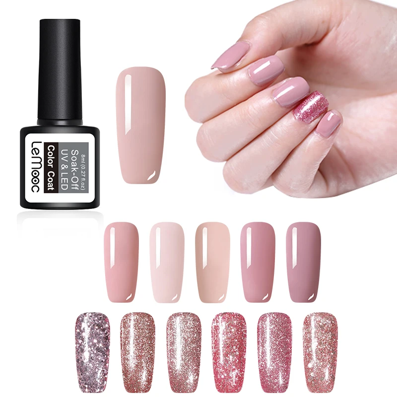 LEMOOC 8 мл Блестящий отмачиваемый УФ Гель лак цвета розового золота стойкий для