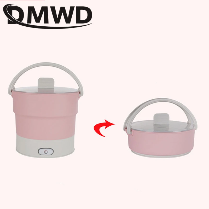 Pink DMWD складной силиконовый чайник Электрический путешествия отопительный котел Лапша кастрюля для супа Еда Плита для тушеного мяса с Пособия по кулинарии сковорода 110V 220V - Цвет: Pink
