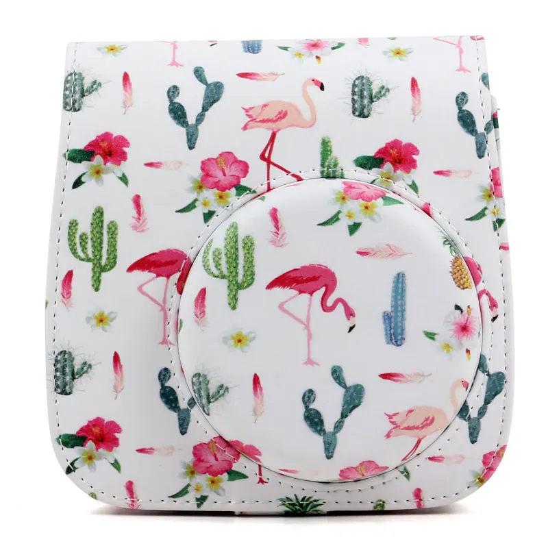 White flamingo Fujifilm Instax миниатюрная сумка под камеру CasePU кожаный чехол с плечевым ремнем для Instax Mini 9 Mini 8 8+ камеры мгновенной пленки - Цвет: White flamingo