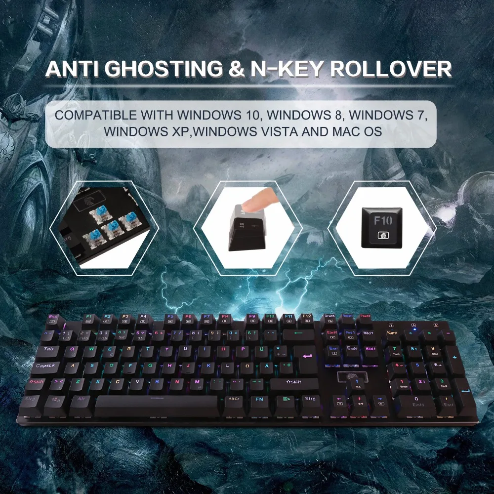 Z 88 Немецкая раскладка с подсветкой Механическая игровая клавиатура RGB