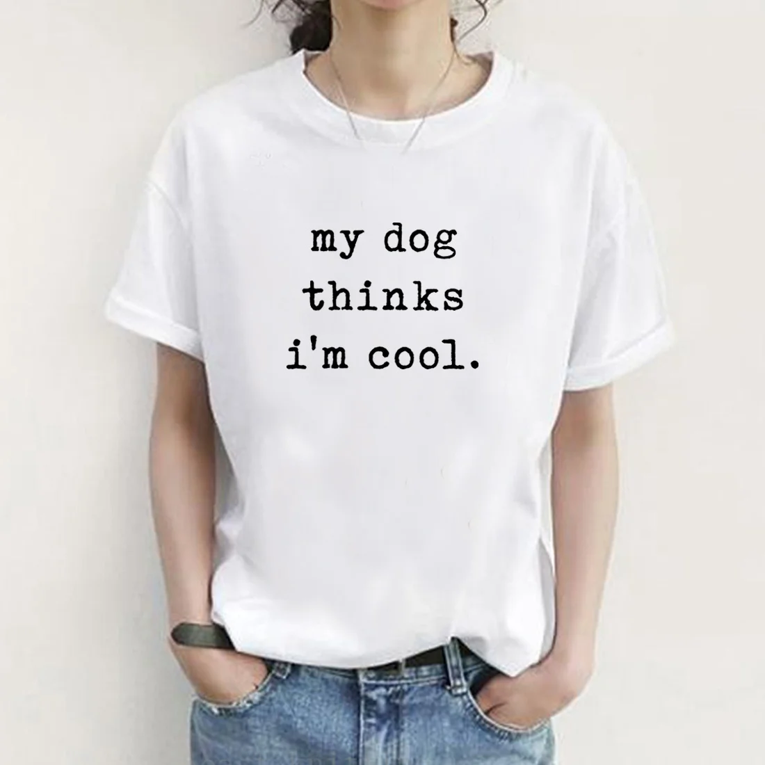 Забавная женская футболка My Dog считает меня крутой топ с буквенным принтом